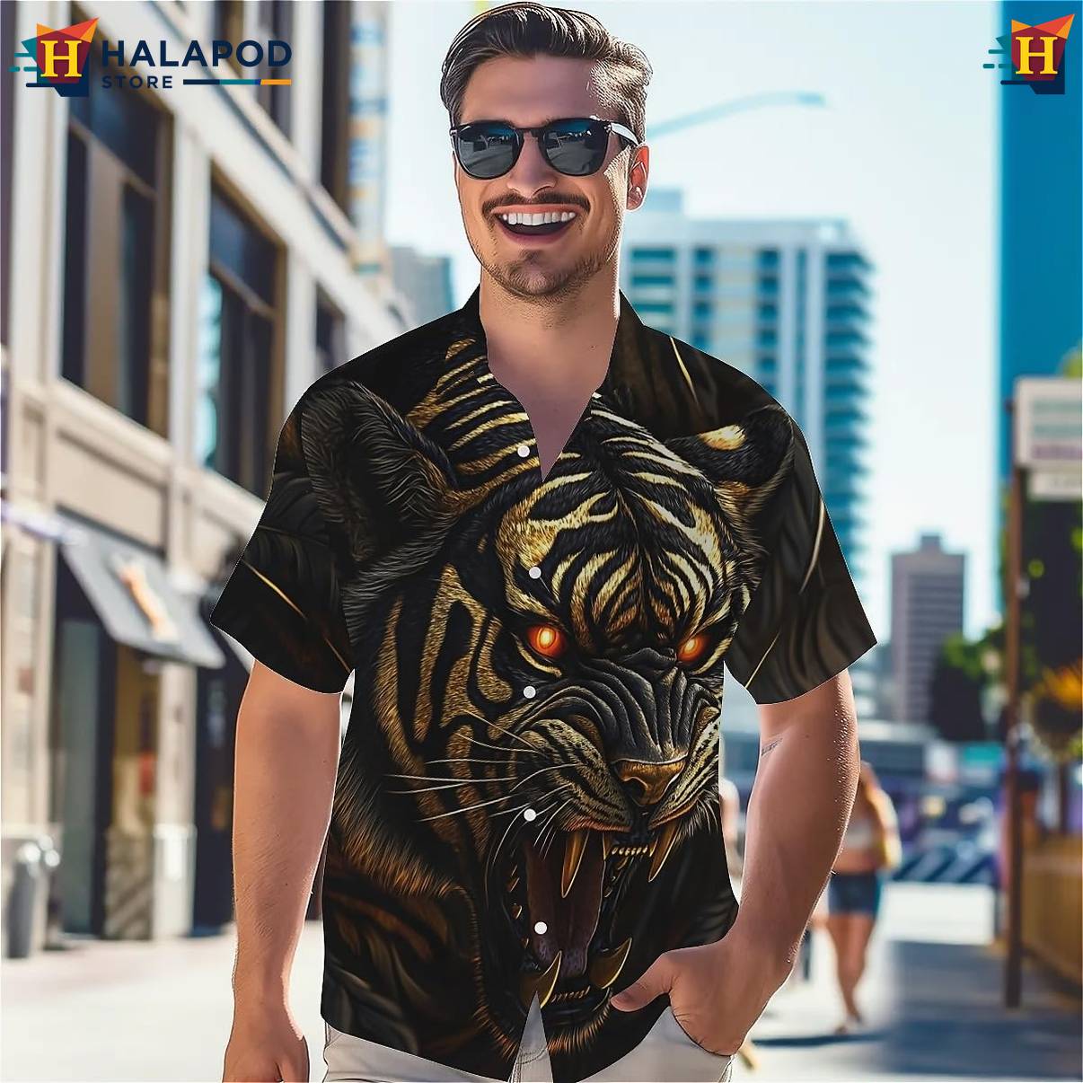Cool Tiger Tropical Tropical Shirt Mens Short Sleeve Floral Button Down Mens