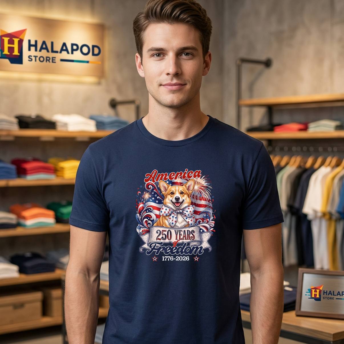 Corgi Dog 250th America Fan Shirt Patriotic USA 4th Of July Graphic Men