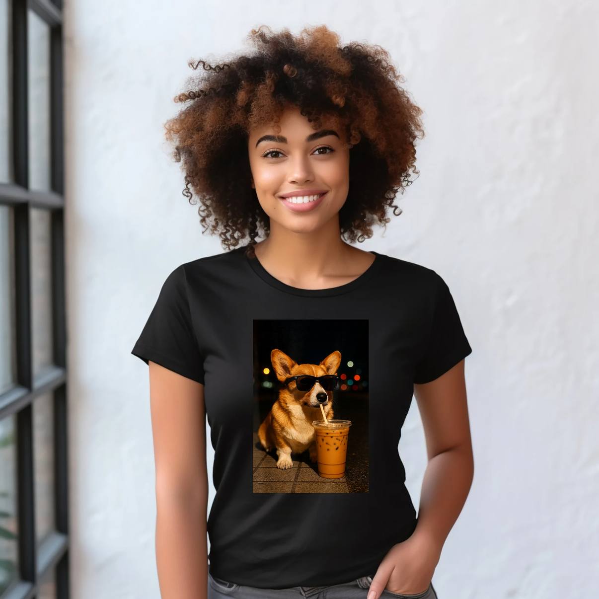 Corgi Dog Iced Coffee Night Shirt Sunglasses Funny Vibe Boys Girls Mens