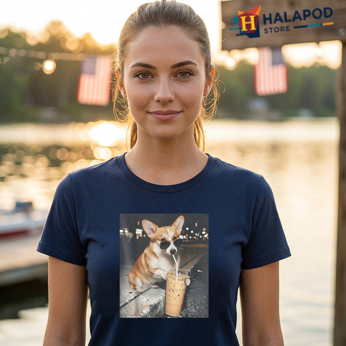 Corgi Drinking Iced Coffee TShirt Funny Animal Meme Dog Lover Graphic Men