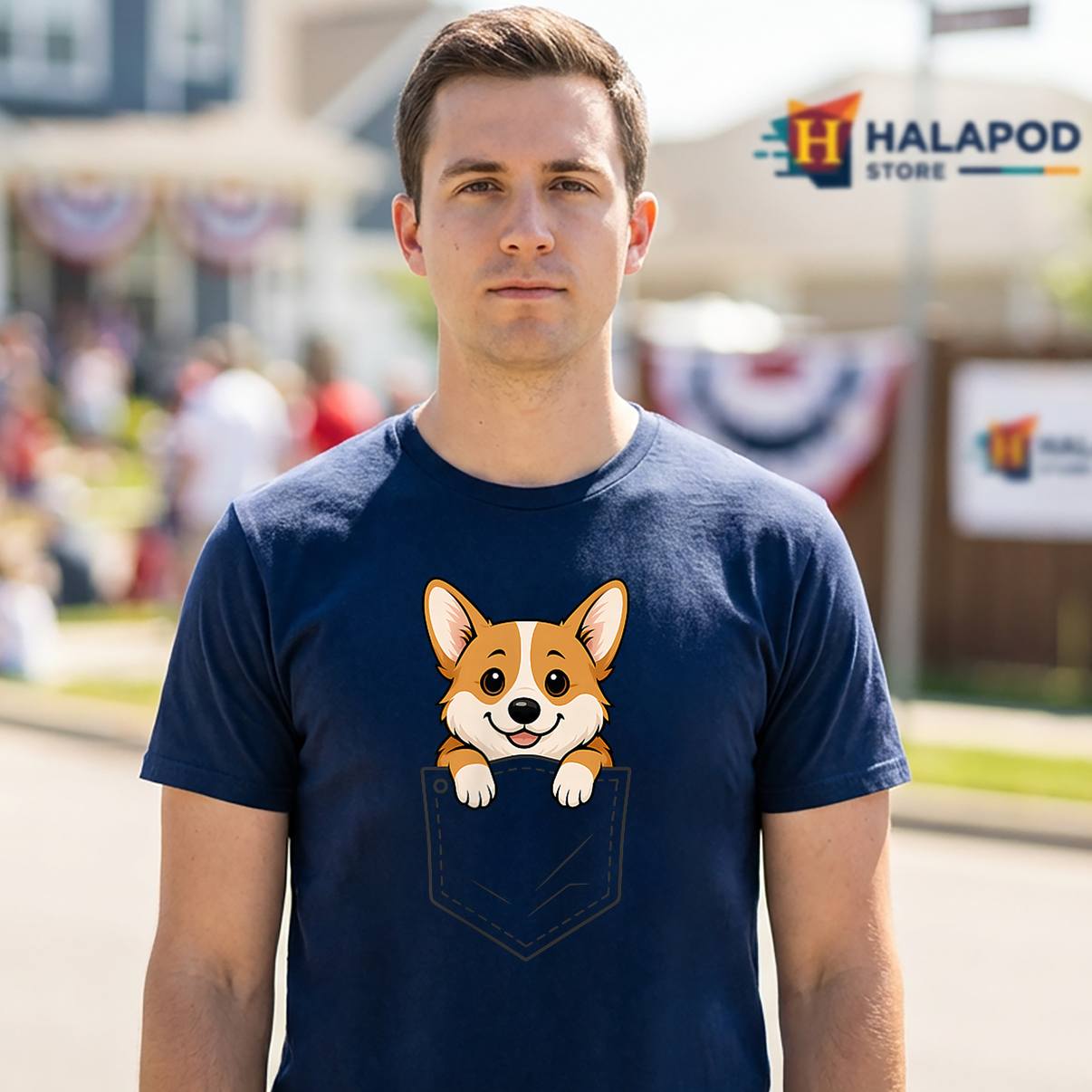Corgi Peeking In Pocket Funny T-Shirt Animal Dog Lover Pet Mom Graphic Men