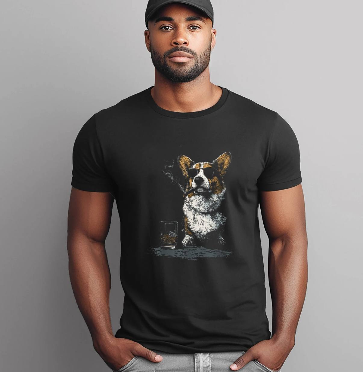 Corgi Smoking Cigar Whisky Shirt Lover Funny Dog Graphic Apparel For Men