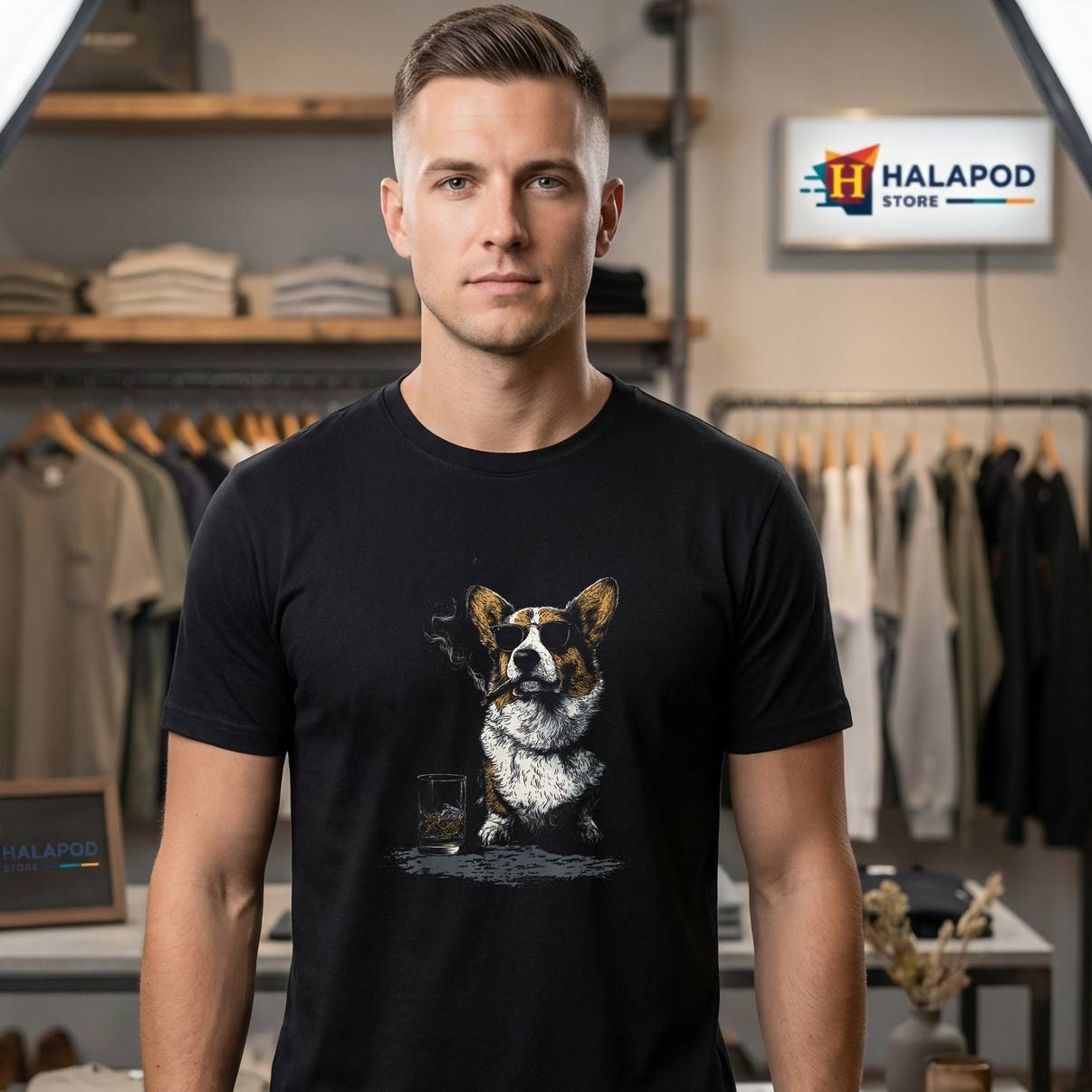 Corgi Smoking Cigar Whisky Tee Shirt Lover Funny Dog Graphic Apparel For Men