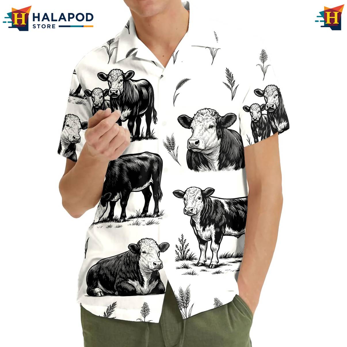 Cream Herford Cow Short-sleeve button-up shirt Funny Alien UFO Short Sleeve Button Down
