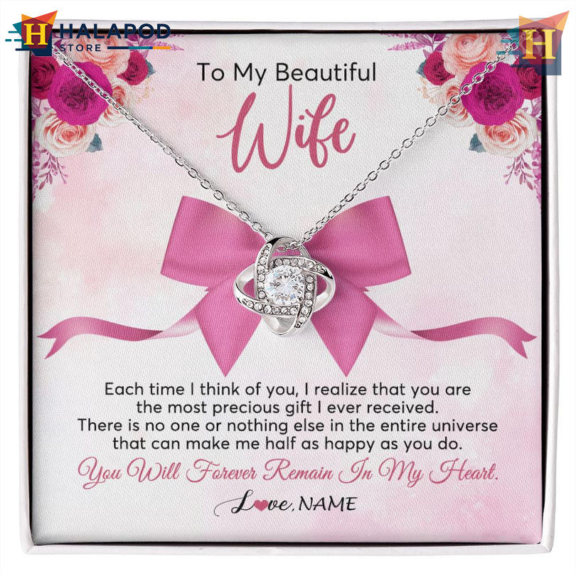Custom Name To My Beautiful Wife Necklace Valentine's Card Message Forever In My Heart