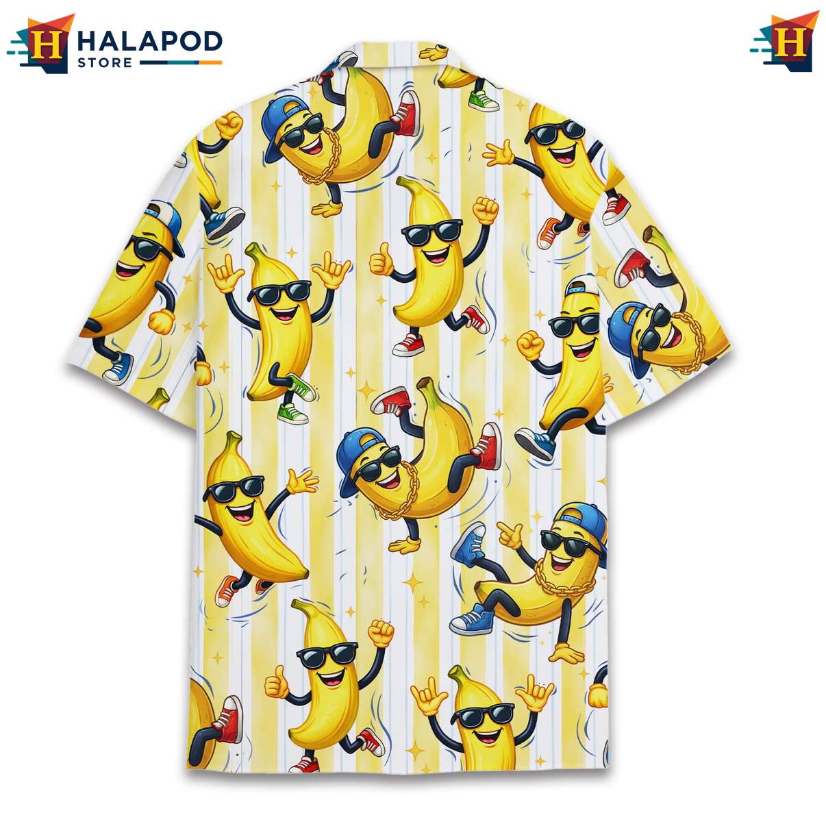 Cute Banana Aloha TShirt, Vibrant Summer Button Down With Playful Banana Characters