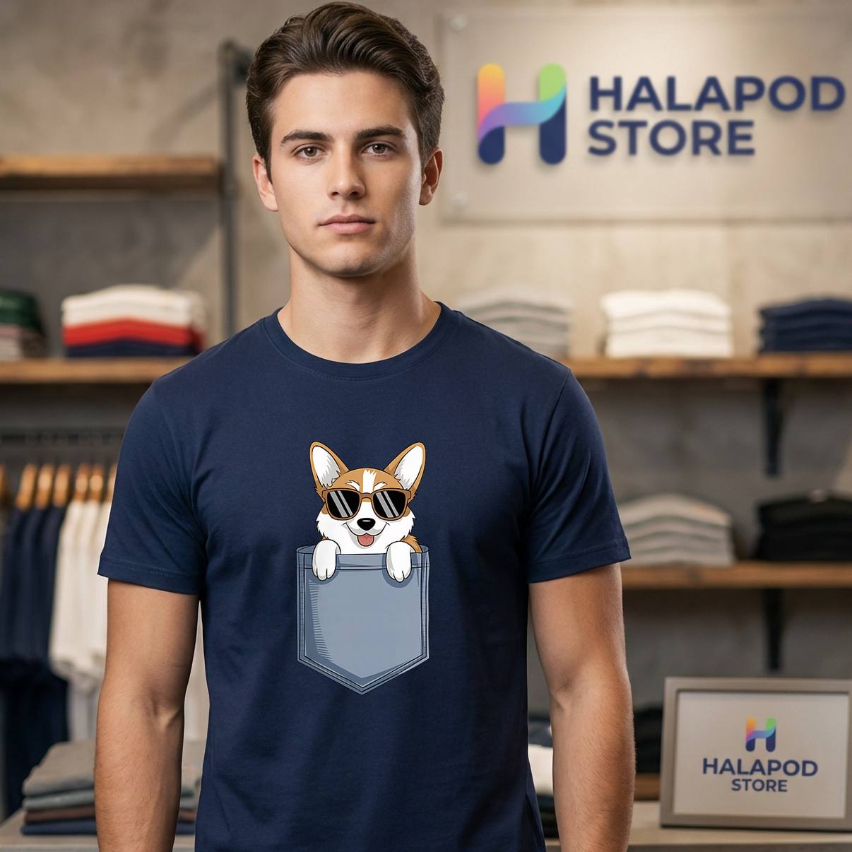 Cute Corgi Dog In The Pocket Tee Shirt Lovers Funny Meme Graphic Apparel Men