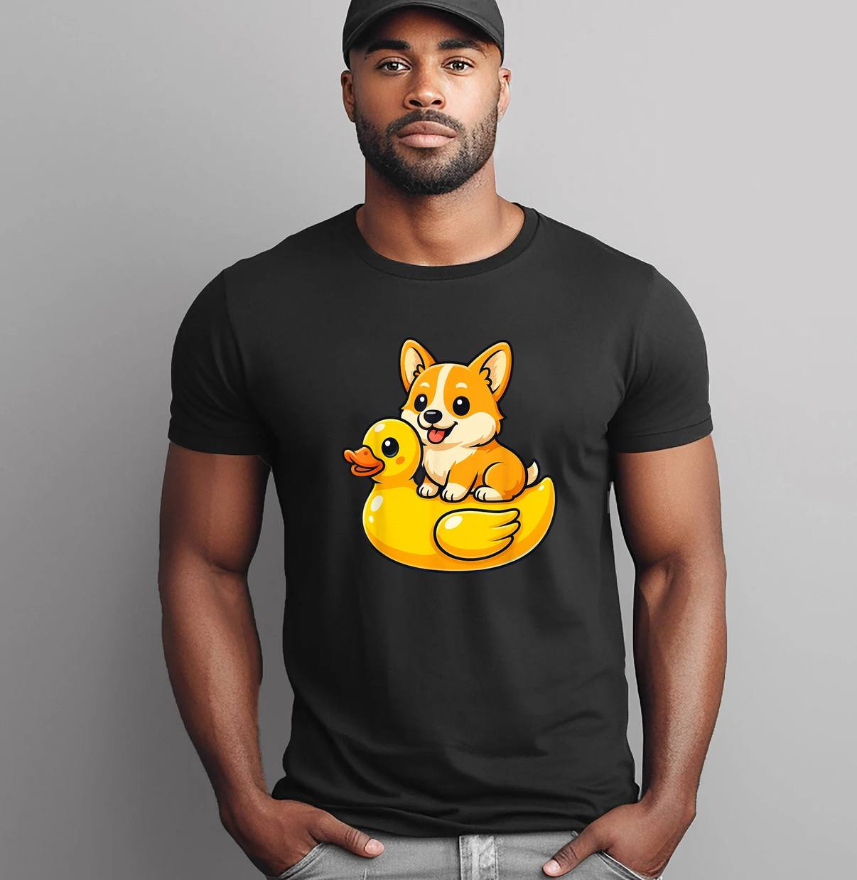 Cute Corgi Dog Rubber Duck Shirt Funny Pet Animal Graphic Apparel For Men