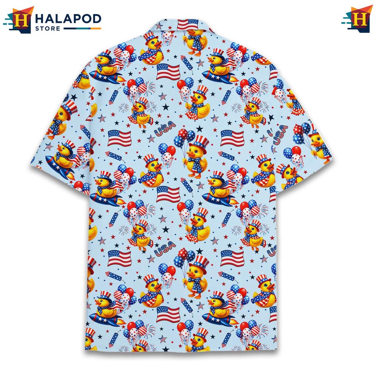 Cute Duck Aloha TShirt, Patriotic Design For Men, 4th Of July Button Down Short Sleeve Shirt