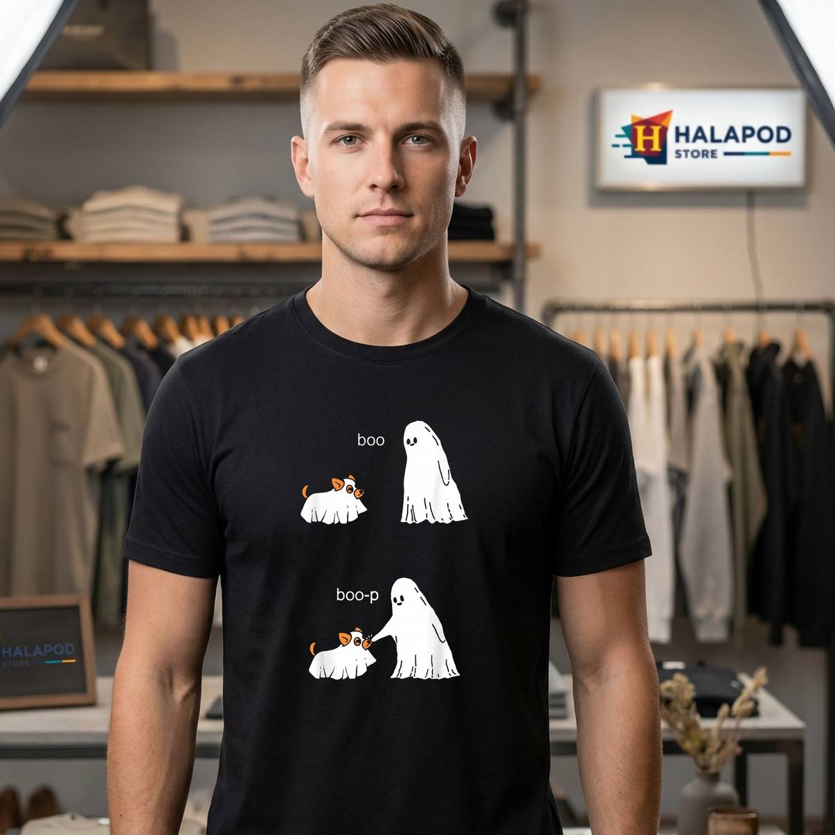 Cute Ghost Dog Corgi Halloween Shirt Boo Boop Funny Graphic Apparel Mens