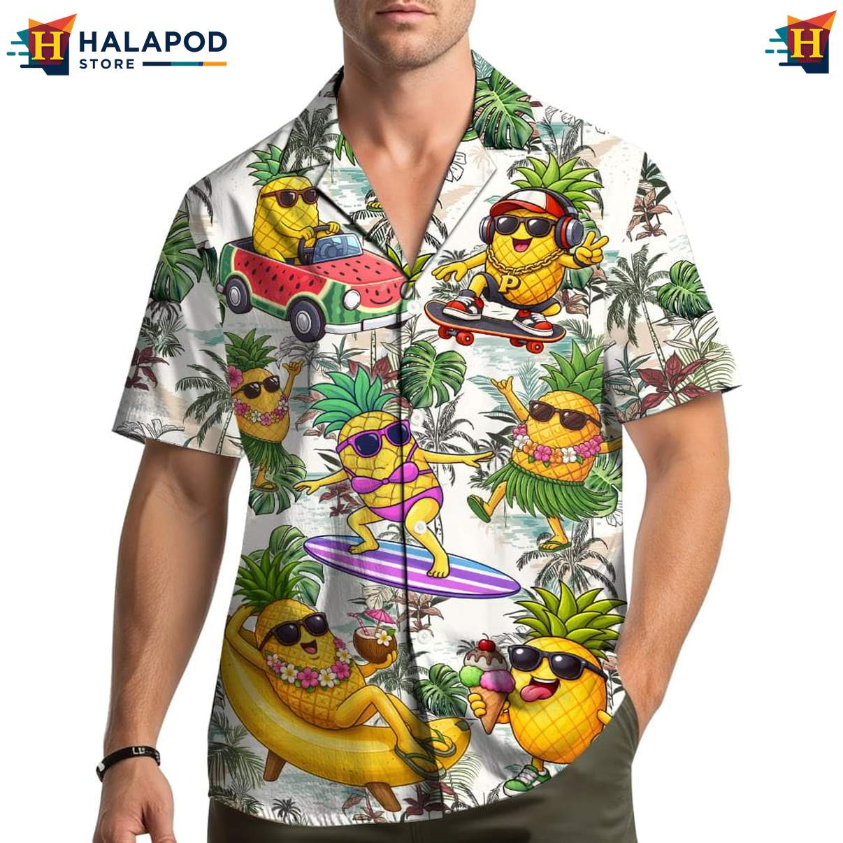 Cute Pineapple Aloha Shirt, Vibrant Summer Shirt For Beach Lovers, Fun Tropical Design