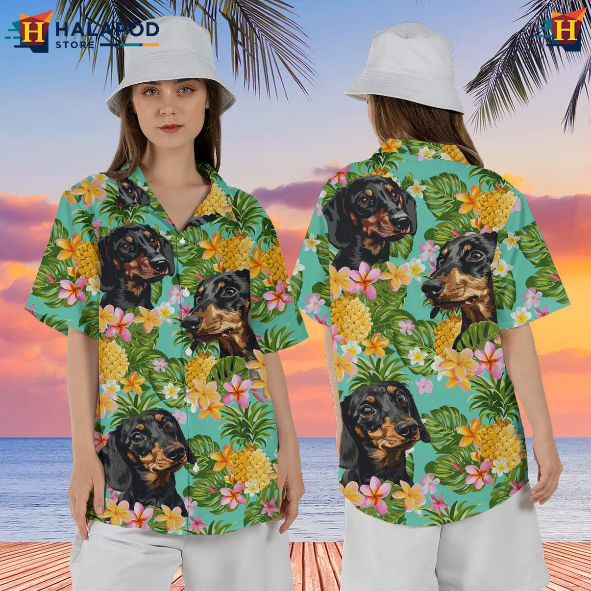 Dachshund Dog Aloha Shirt Mens Tropical Summer Casual Button Down Apparel