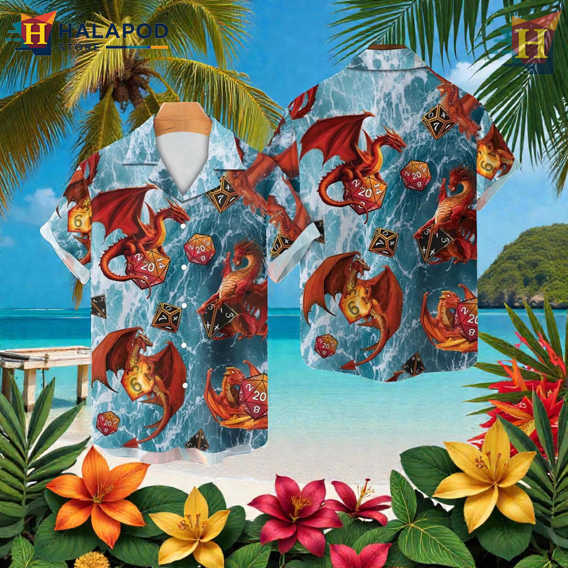 DnD Dragon Art Mens Funny Hawaiian Shirts for Fantasy Fans and Casual Summer Wear