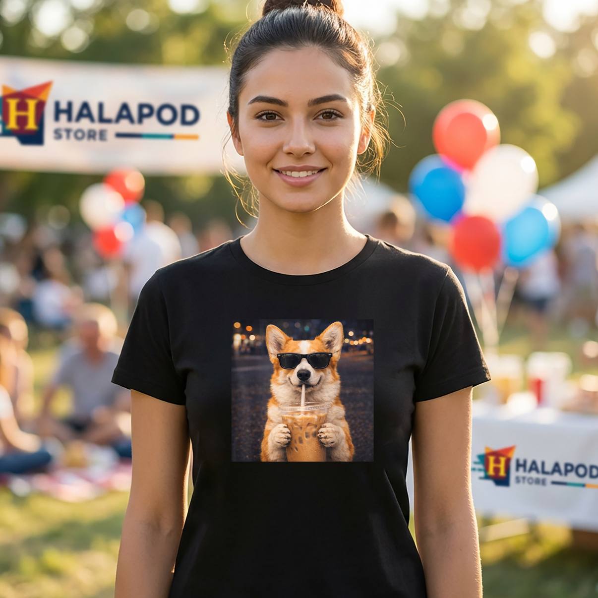 Dog Golden Corgi Iced Coffee T-Shirt Drinking Funny Animal Meme Graphic Men