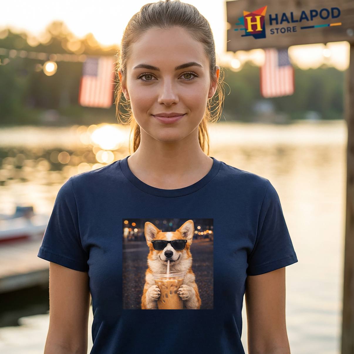 Dog Golden Corgi Iced Coffee TShirt Drinking Funny Animal Meme Graphic Men
