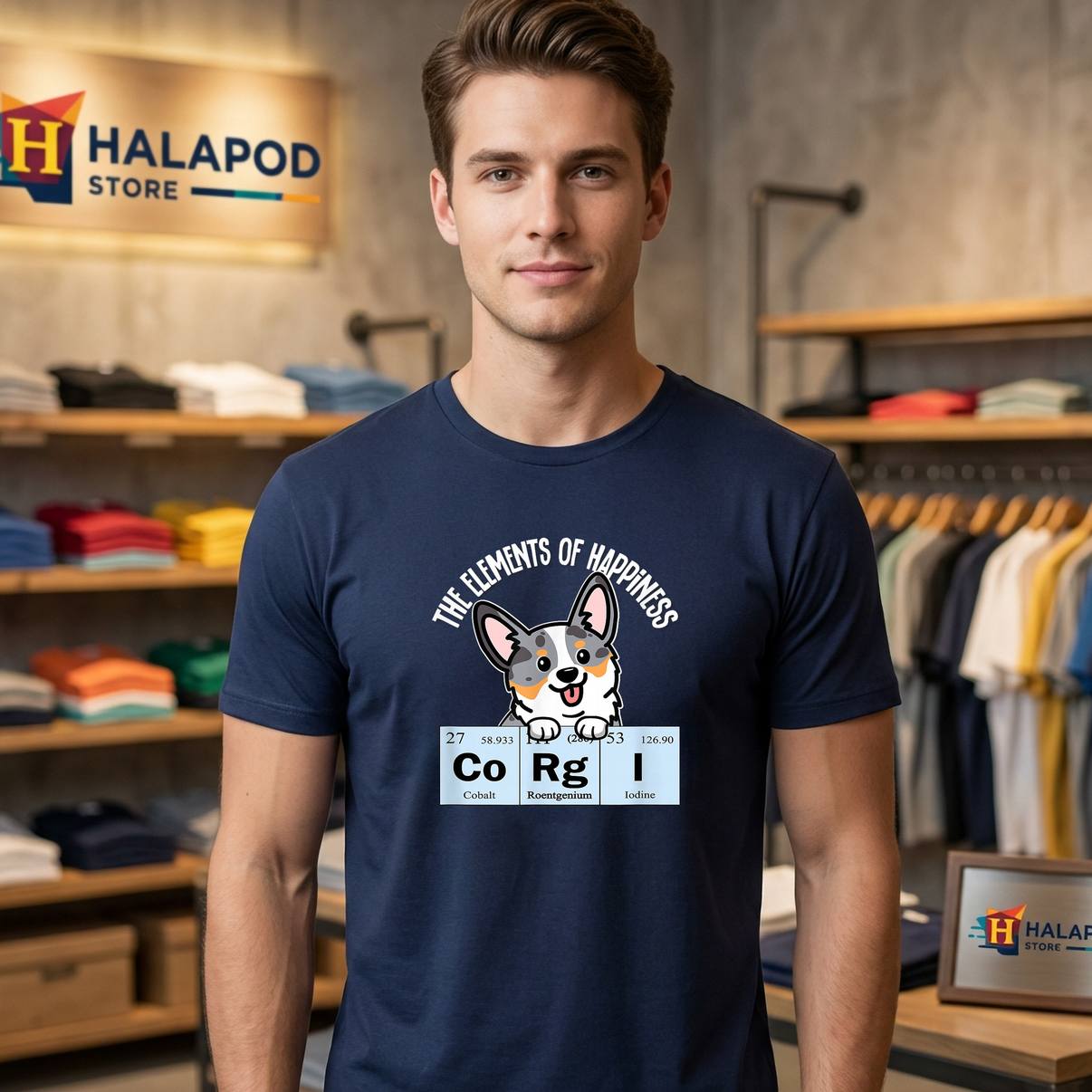 Elements Of Happiness Corgi Tee Shirt Funny Blue Merle Dog Lover Graphic Men