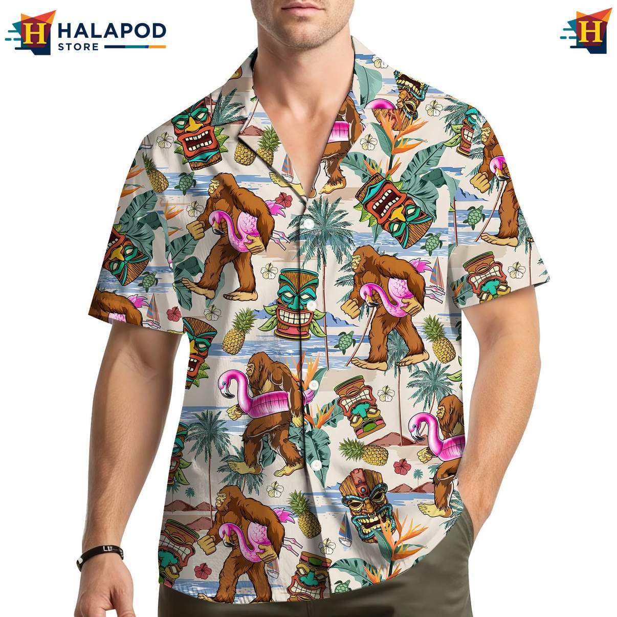 Exciting Bigfoot Hawaiian Shirt, Multicolor Summer Beach Button Down For Men