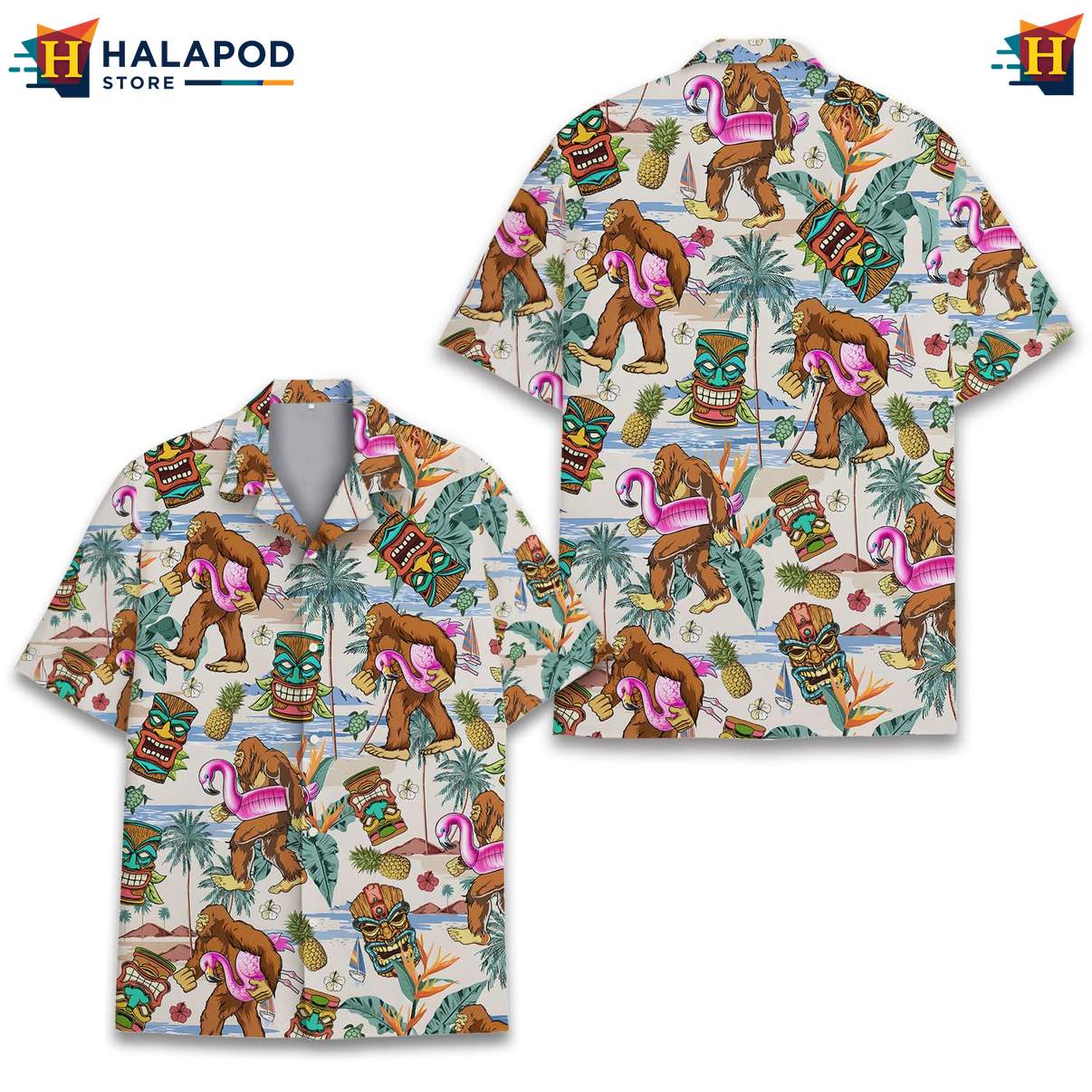 Exciting Bigfoot Tropical Shirt, Multicolor Summer Beach Button Down For Men