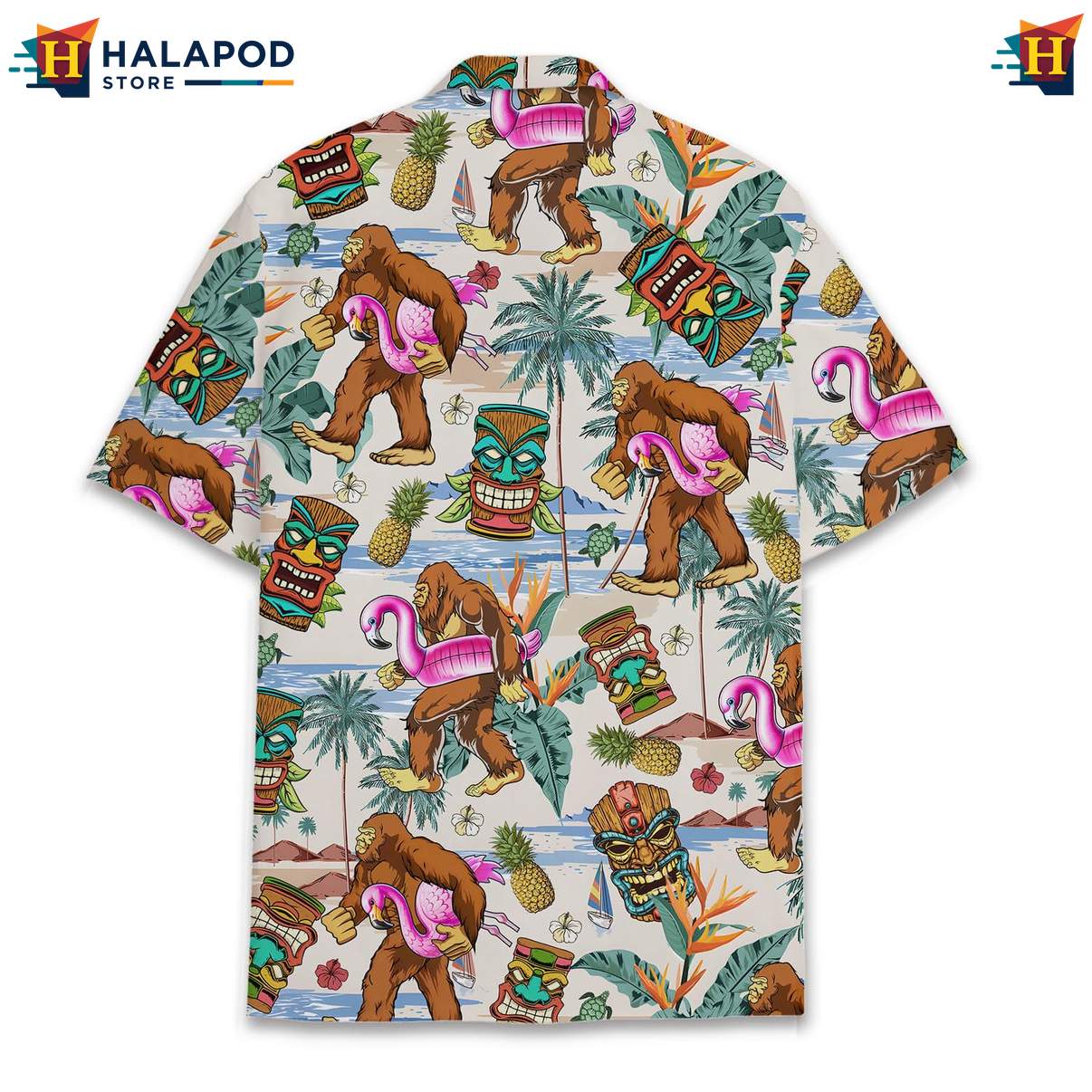 Exciting Bigfoot Short-sleeve button-up shirt, Multicolor Summer Beach Button Down For Men