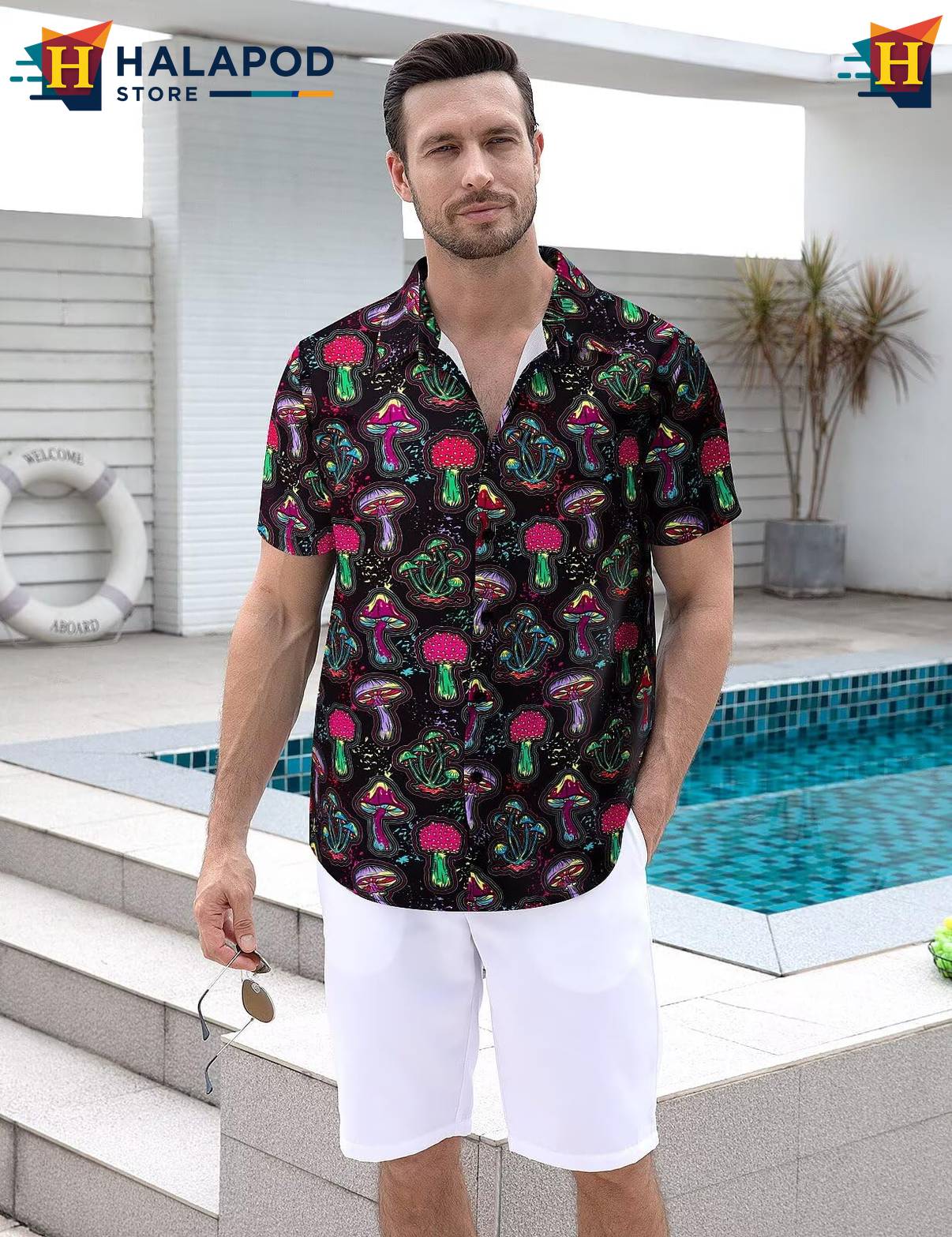 Fantasy Mushrooms Short-sleeve button-up shirt Mens Tropical Beach Button Down Clothing