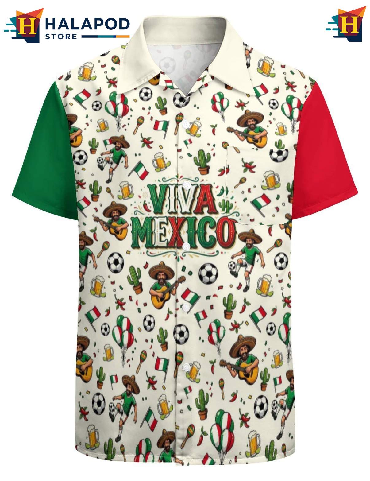 Festive Mariachi Hawaiian Shirt, Viva Mexico Cartoon Musician Button Up Shirt