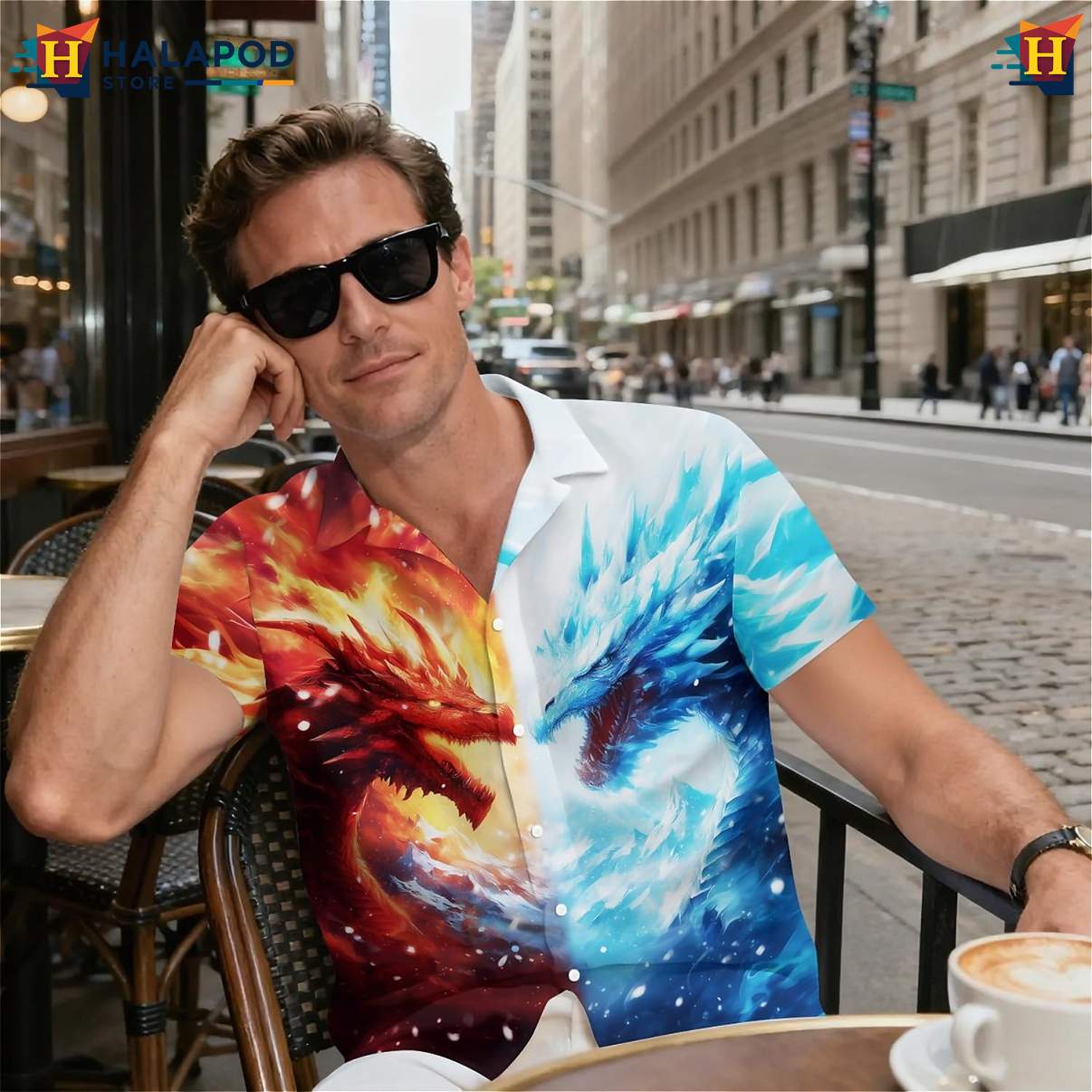 Fire Ice Dragon Tropical Aloha Shirt Short Sleeve Floral Button Down