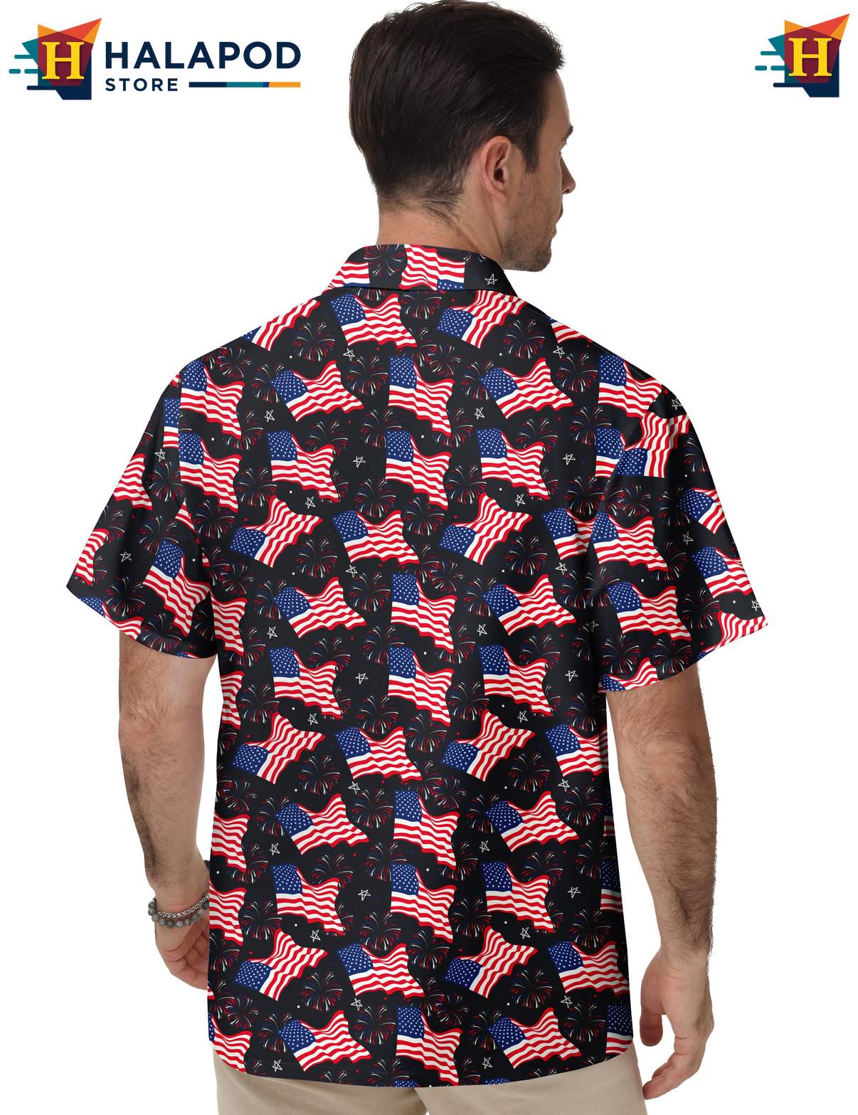 Flag Fireworks Tropical Short-sleeve button-up shirt Casual Funny Short Sleeve Clothing
