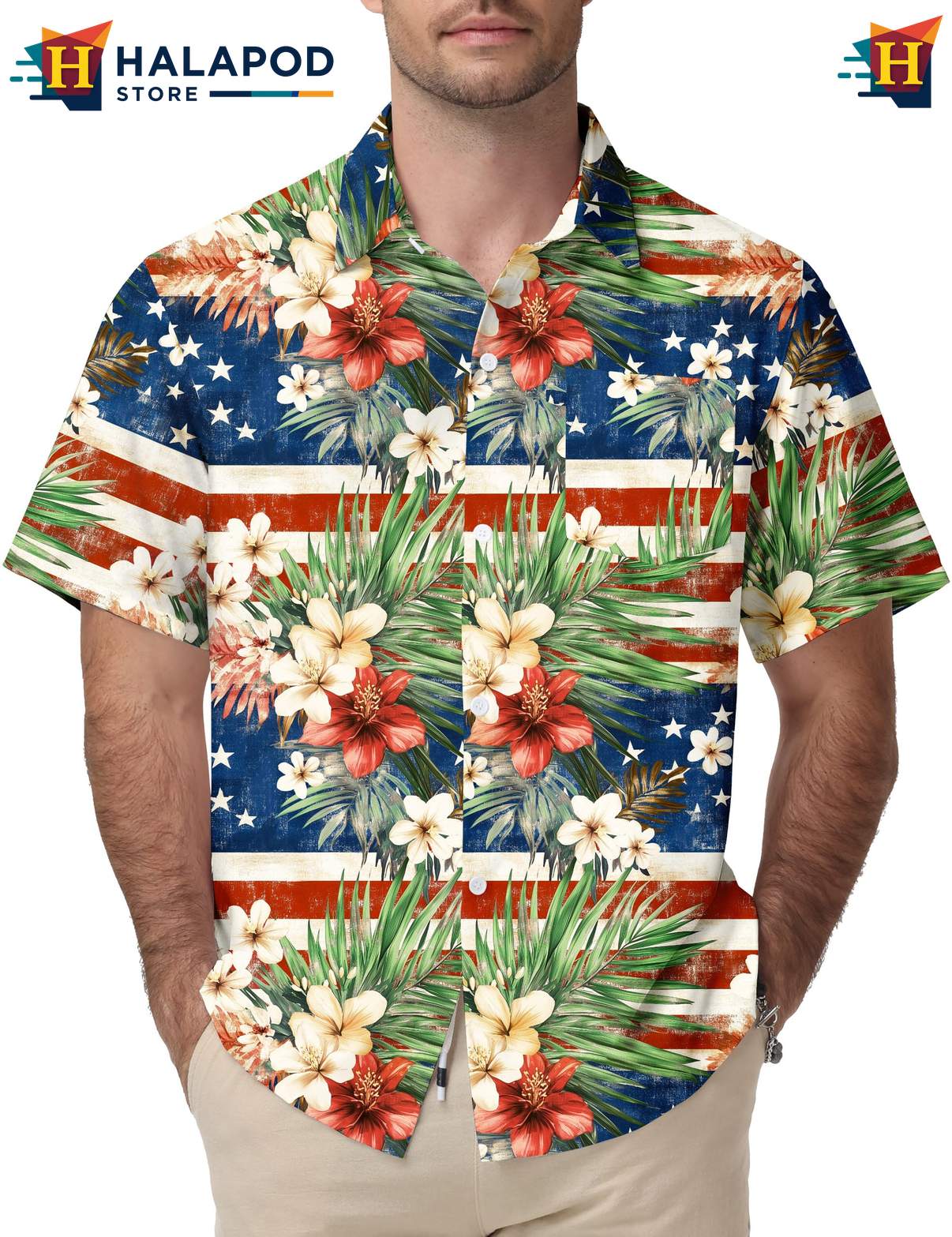 Flag Flowers Tropical Hawaiian Shirt Casual Funny Short Sleeve Summer Tops