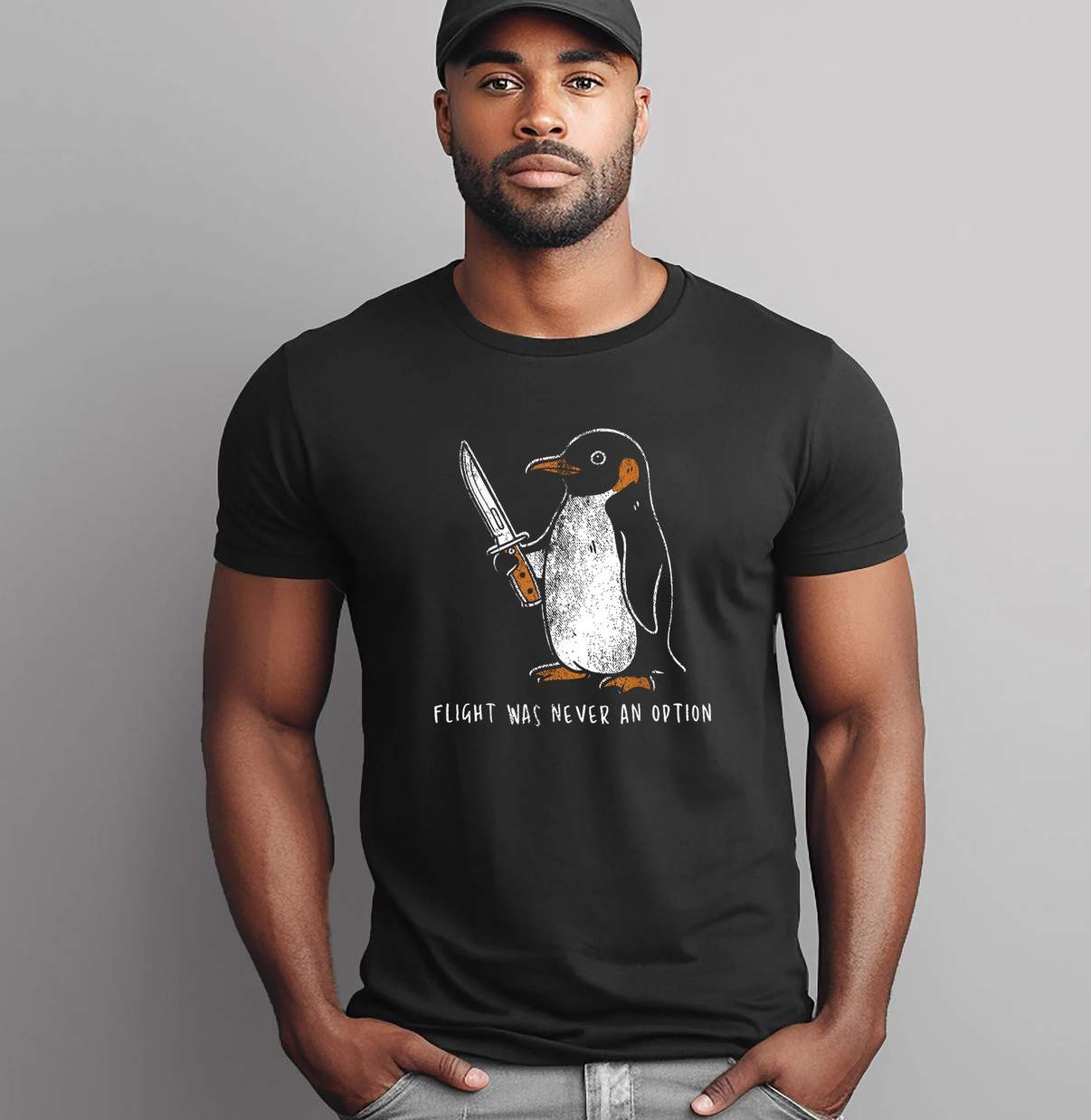 Flight Was Never An Option Shirt Funny Penguin With Knife Graphic Men