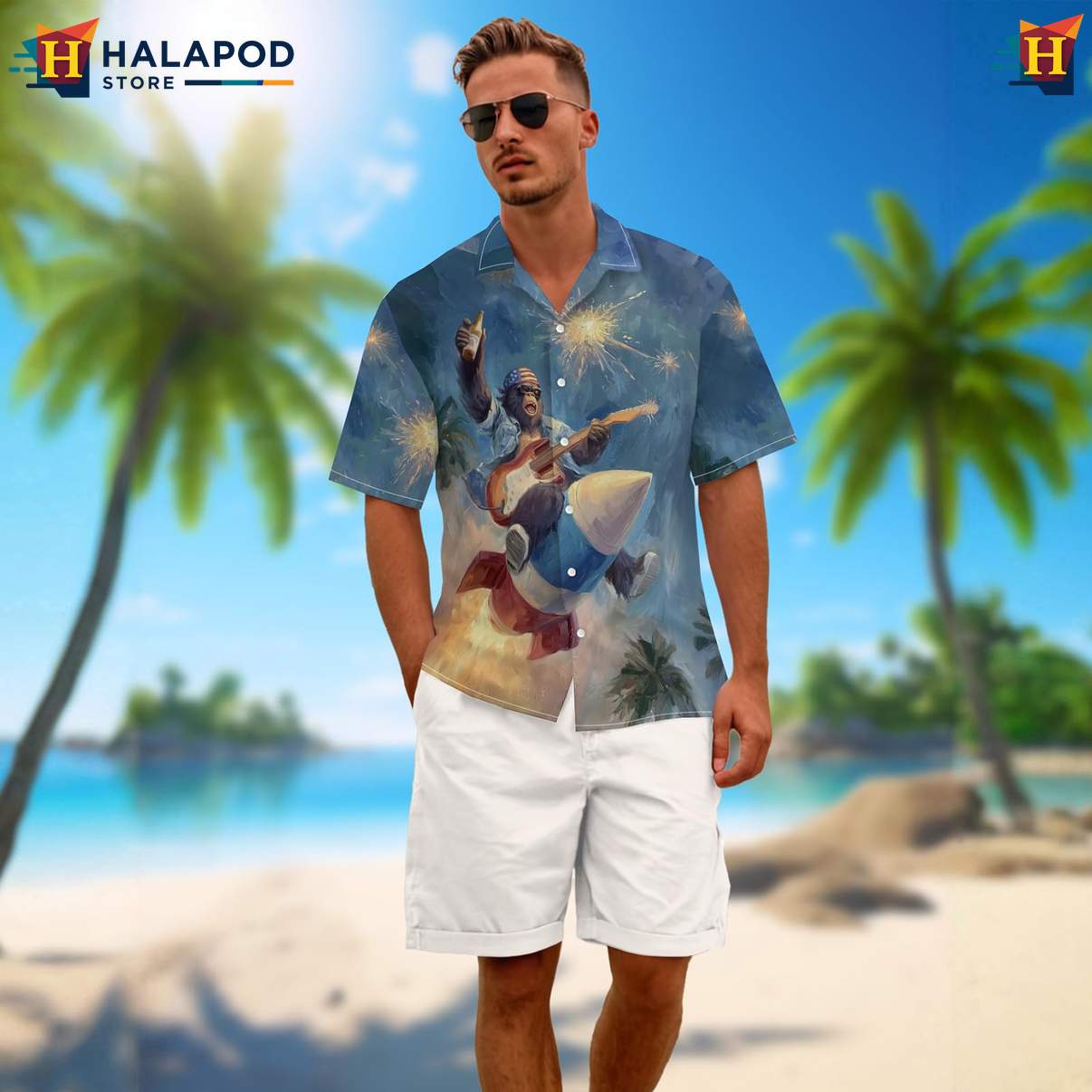 Flying Bigfoot Mens Funny Hawaiian Shirt Retro Graphic Aloha Summer Tops