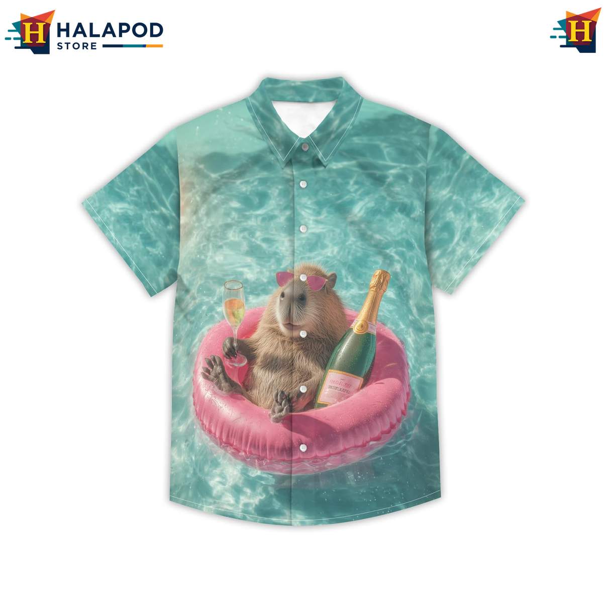 Funny Capybara Mens Retro Short-sleeve button-up shirt Graphic Aloha Summer Beach Tops