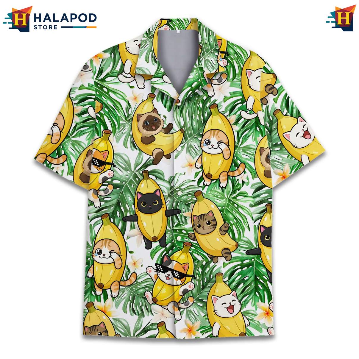 Funny Cat Banana Tropical Shirt, Cute Cats Tropical Button Down Summer Shirt