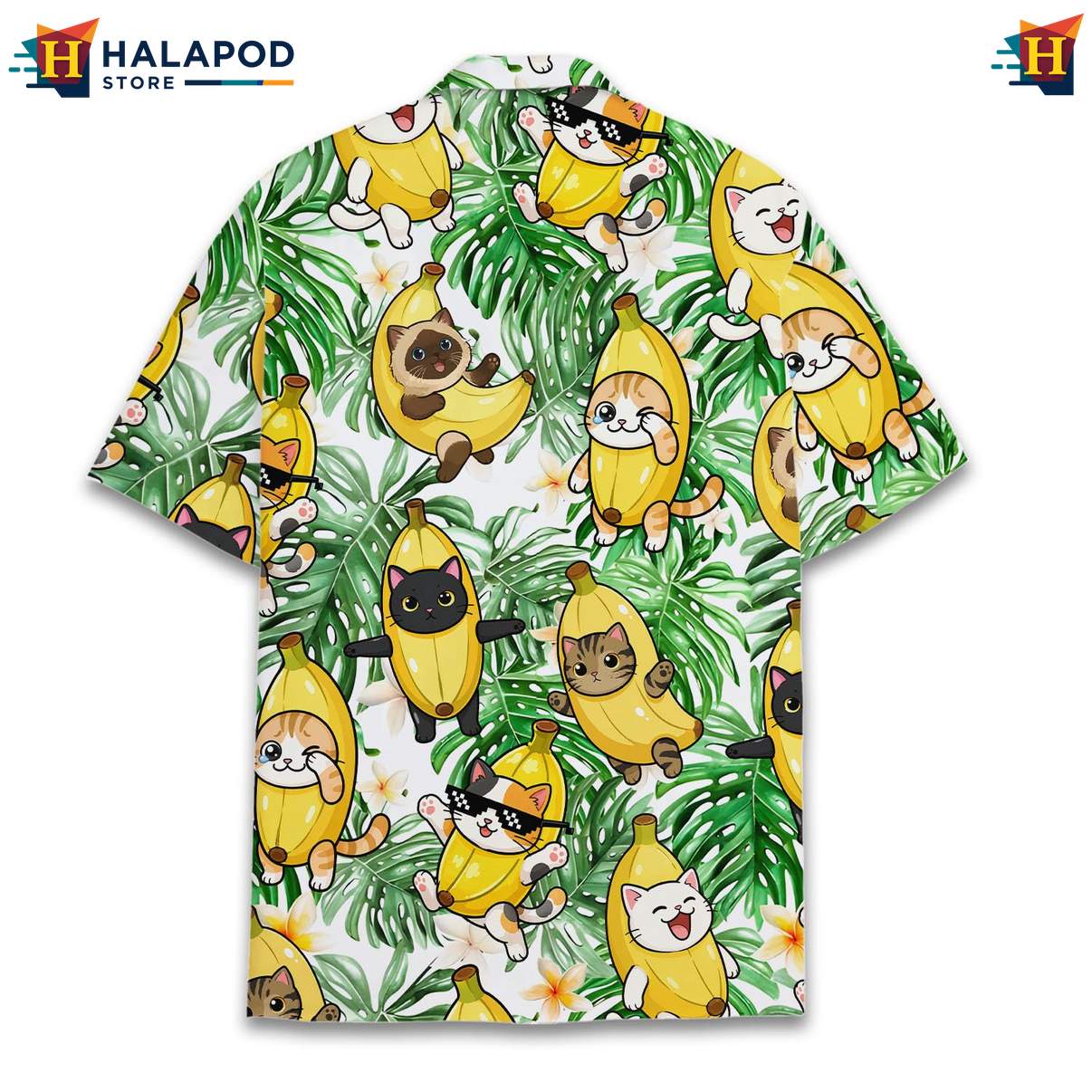 Funny Cat Banana Aloha Shirt, Cute Cats Tropical Button Down Summer Shirt