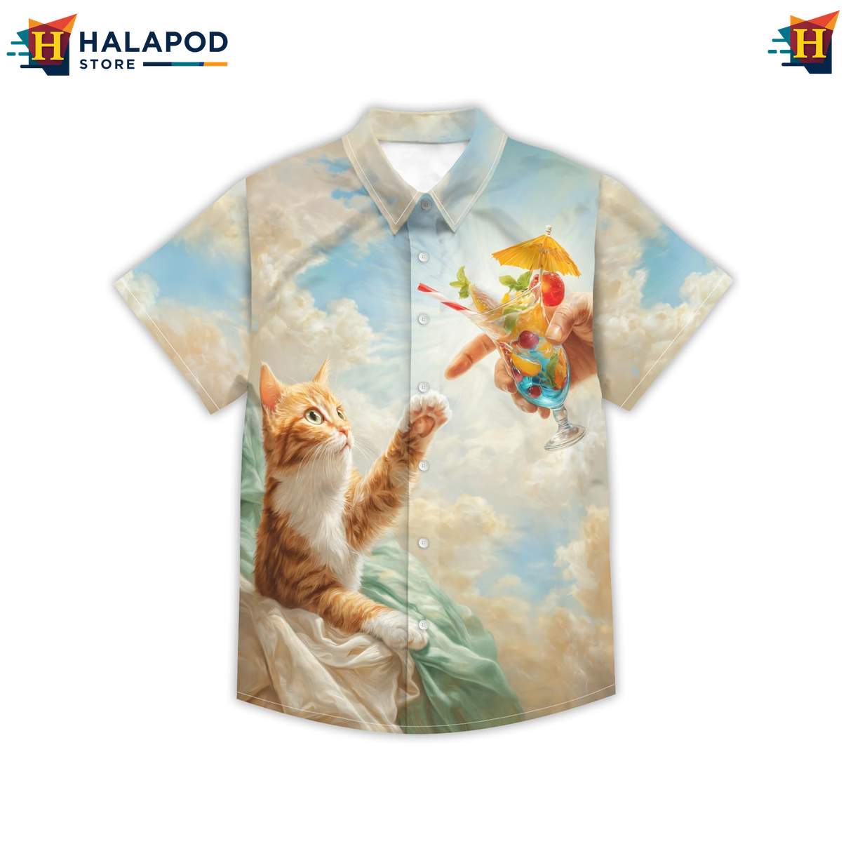 Funny Cat Mens Retro Aloha Short-sleeve button-up shirt Graphic Summer Vacation Apparel