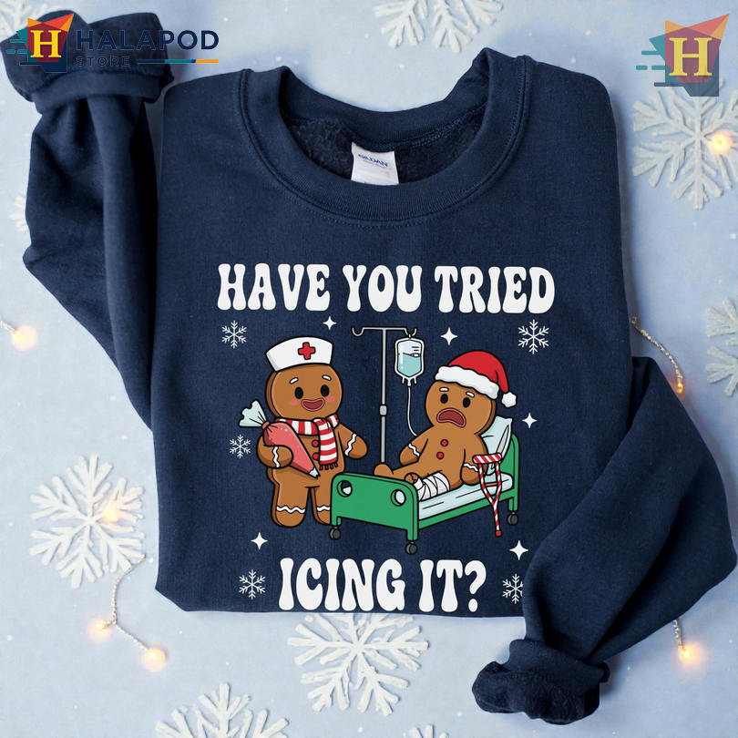 Funny Christmas Family Shirt Try Icing It Nurse Gingerbread Funny Xmas Holiday Tee