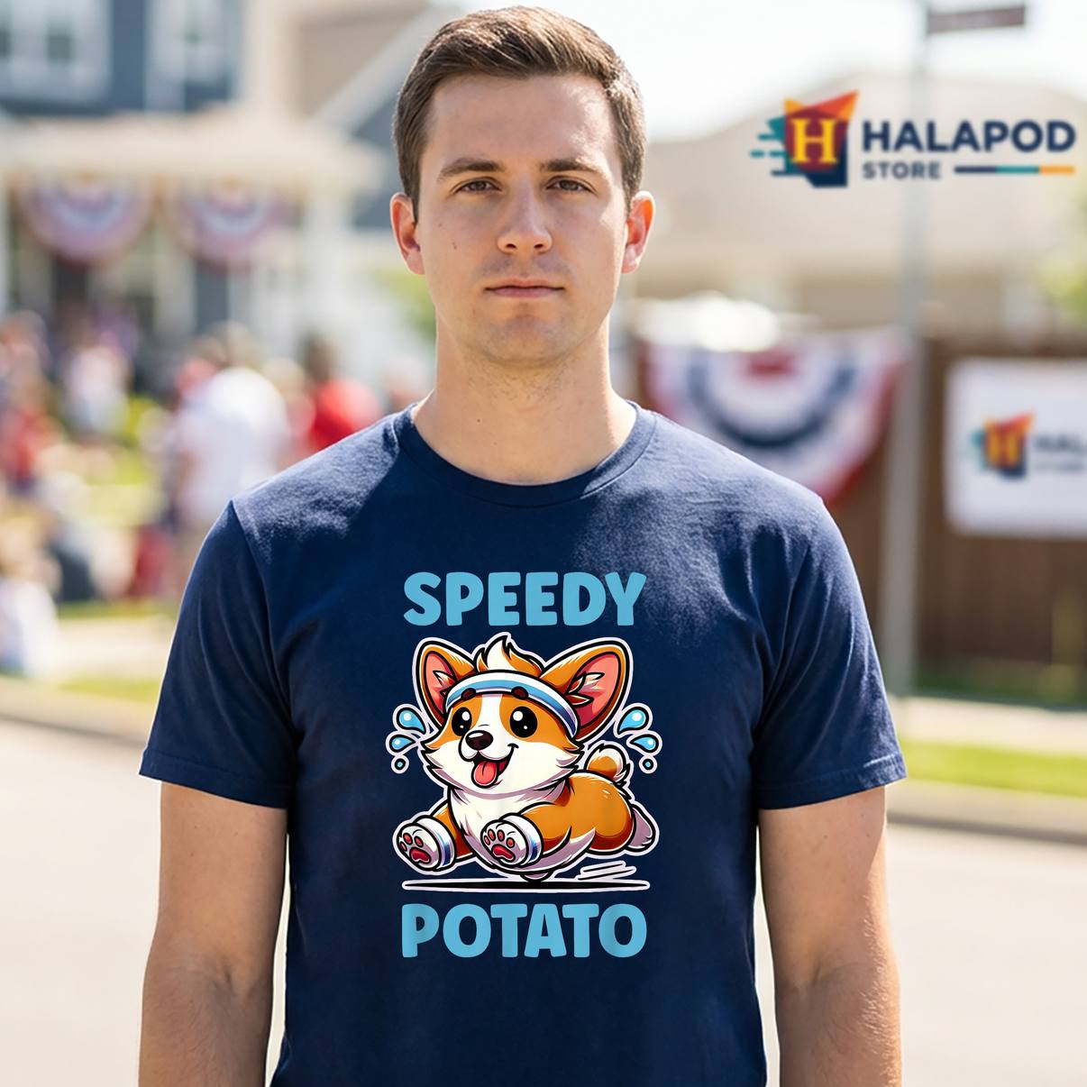 Funny Corgi Speedy Potato Dog Tee Shirt Animal Meme Graphic Design Apparel Men