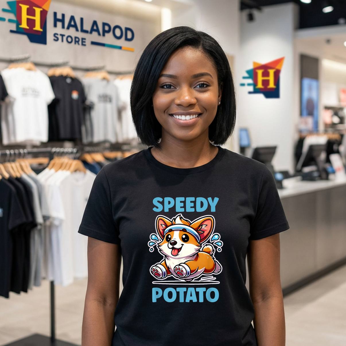 Funny Corgi Speedy Potato Dog T-Shirt Animal Meme Graphic Design Apparel Men