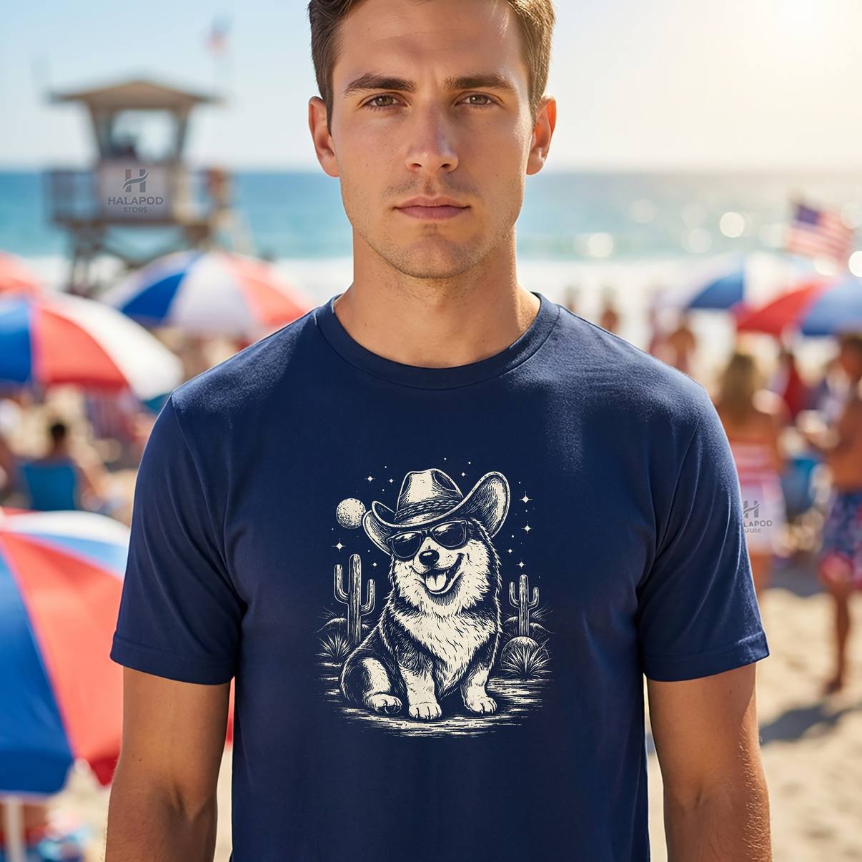 Funny Cowboy Corgi Desert Moon Shirt Western Dog Humor Graphic For Mens