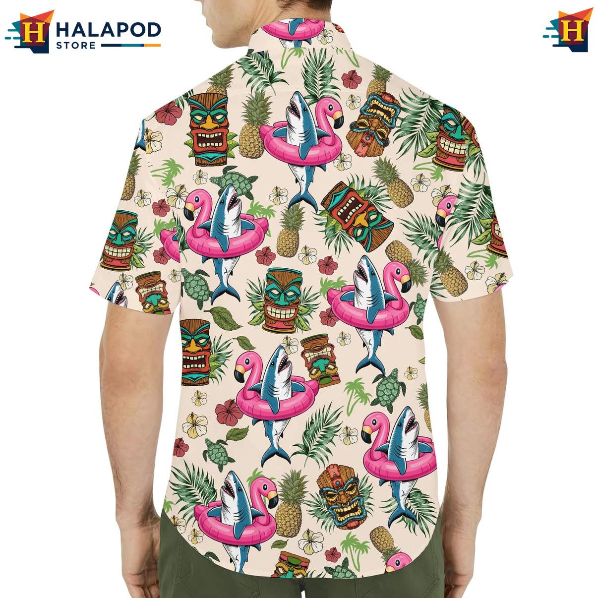 Funny Flamingo Aloha Tee Shirt, Vibrant Tropical Shirt With Pink Flamingos And Tiki Motifs
