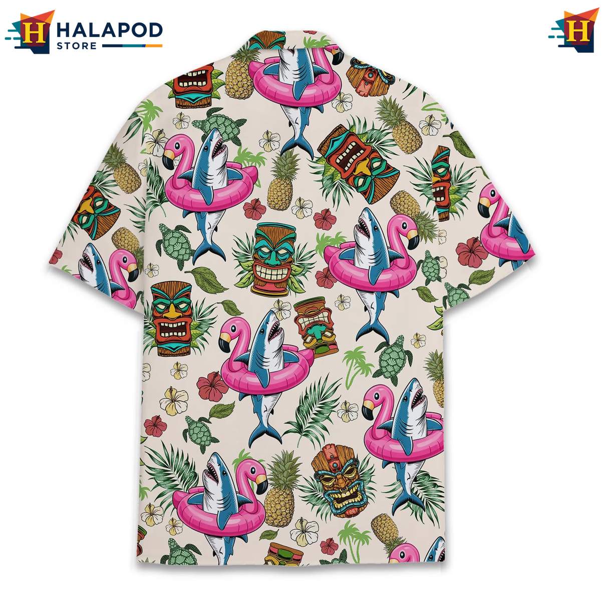 Funny Flamingo Aloha Tee, Vibrant Tropical Shirt With Pink Flamingos And Tiki Motifs