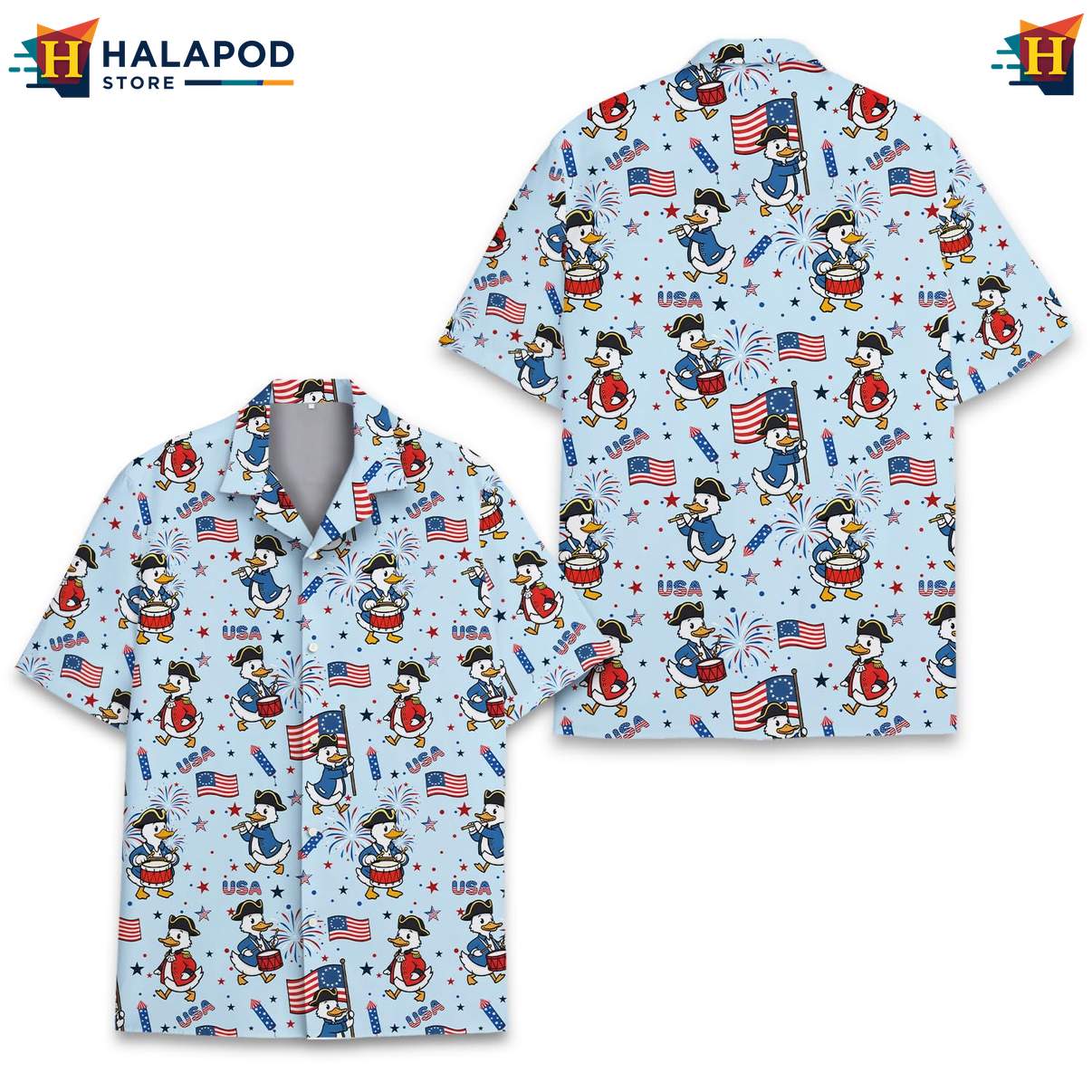 Funny Goose Aloha T-Shirt, Usa Flag Patriotic Button Down Shirt For 4th Of July
