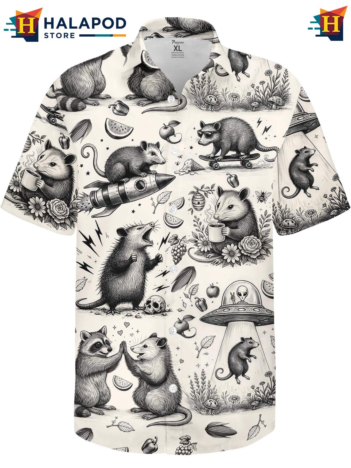 Funny Short-sleeve button-up shirt Mens Novelty Crazy Graphic Button Down Summer Beach Wear