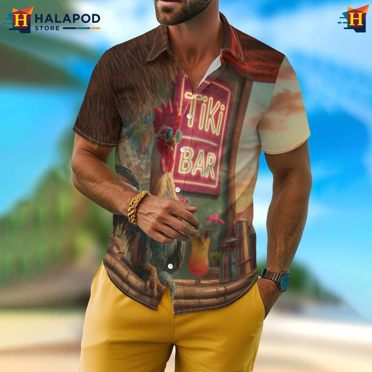 Funny Tiki Mens Retro Aloha Short-sleeve button-up shirt Graphic Summer Vacation Outfit
