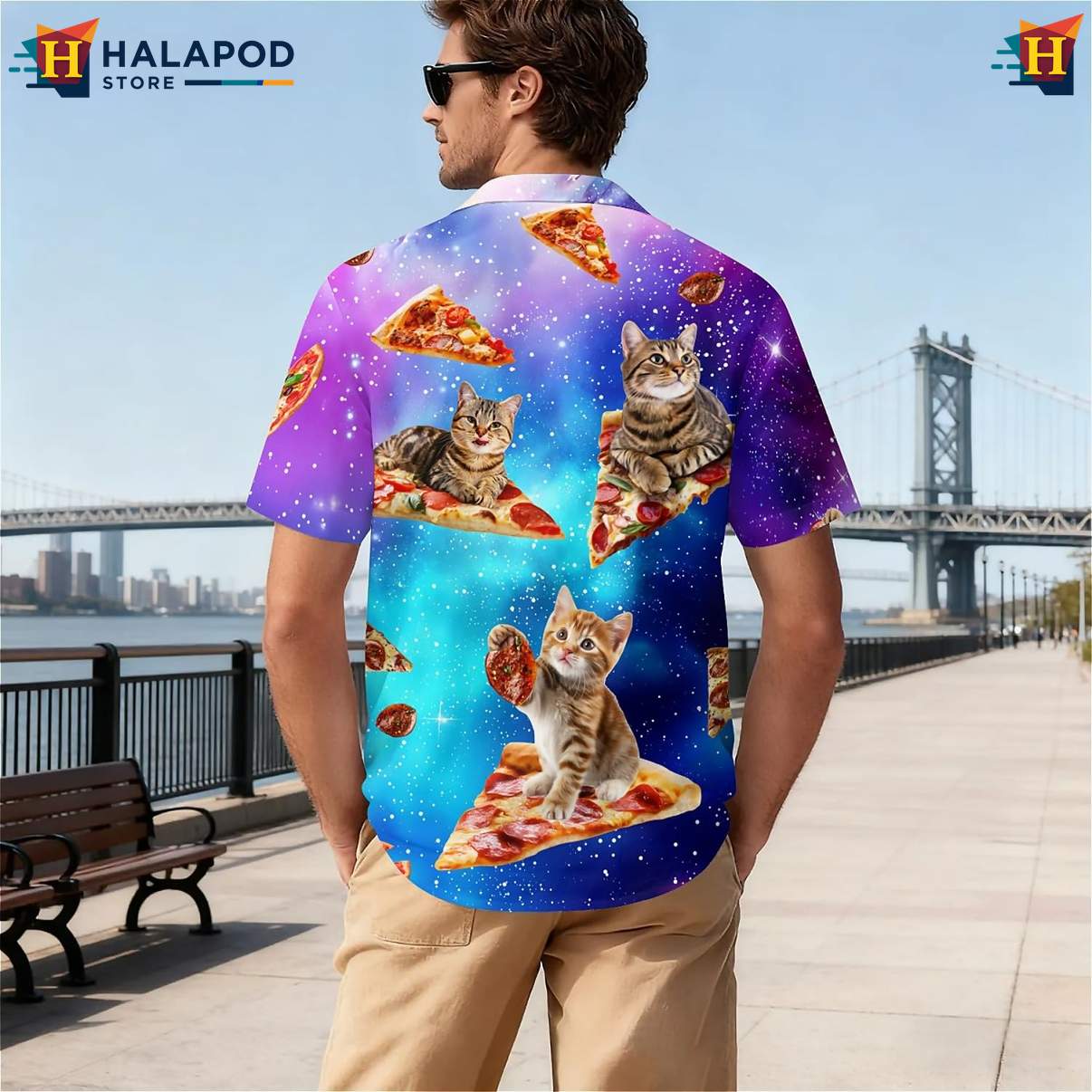 Galaxy Cat Pizza Space Tropical Shirt Tropical Short Sleeve Beachwear