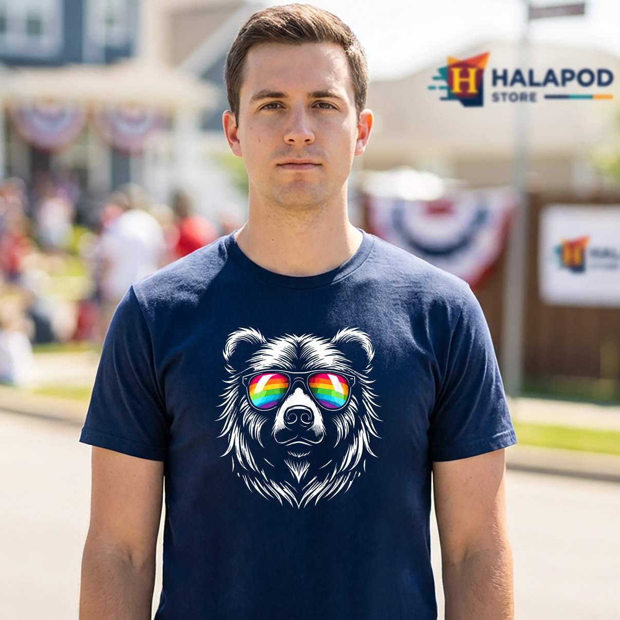 Gay Bear LGBTQ Rainbow T-Shirt Sunglasses Pride Funny Meme Graphic Design Mens