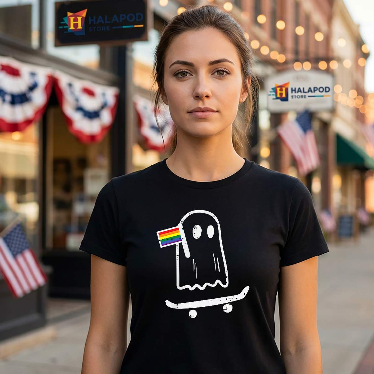 Gay Ghost Skateboard TShirt Rainbow Flag LGBT Pride Skate Graphic Design Women