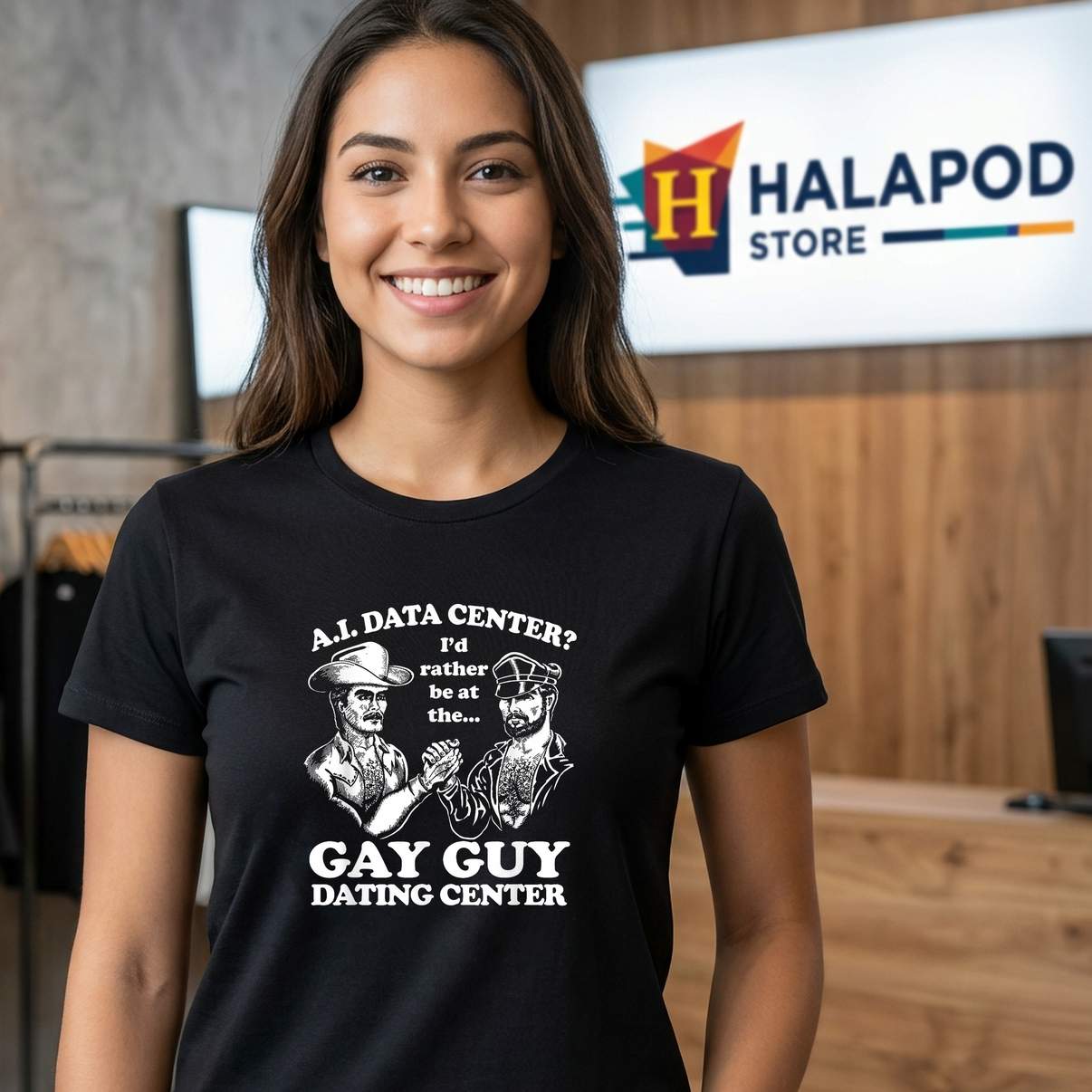 Gay Guy Dating Center Humor TShirt Funny AI Data Meme Graphic For Mens