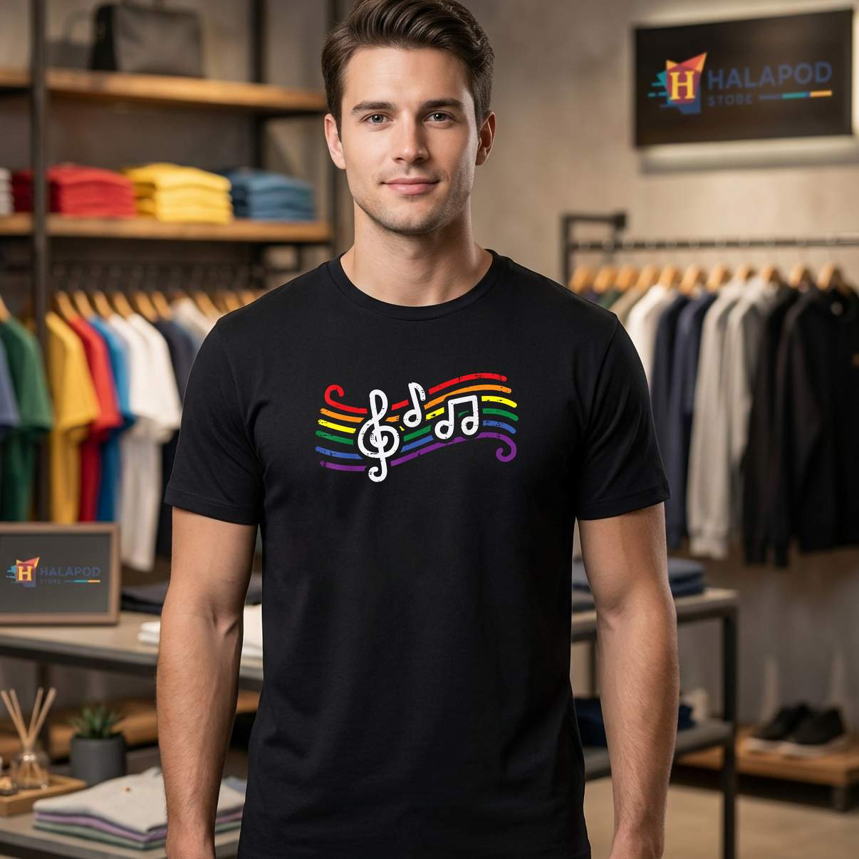 Gay Musical Notes Pride TShirt Rainbow Flag Month LGBTQ Graphic Design For Mens