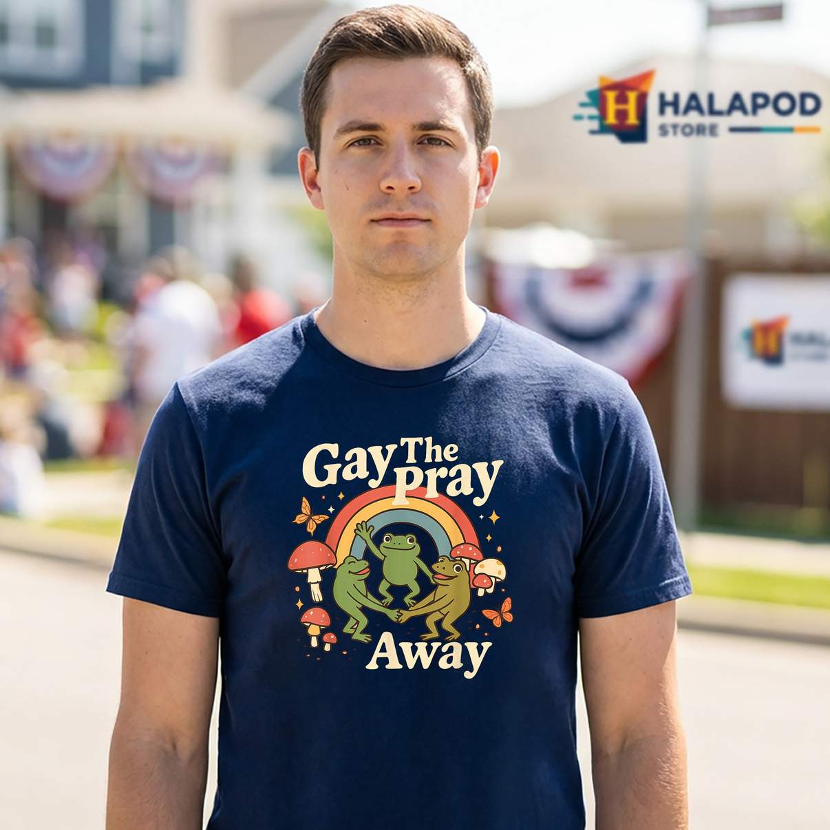 Gay Pray Away Funny Meme T-Shirt Frogs LGBT Pride LGBTQ Rainbow Graphic For Men