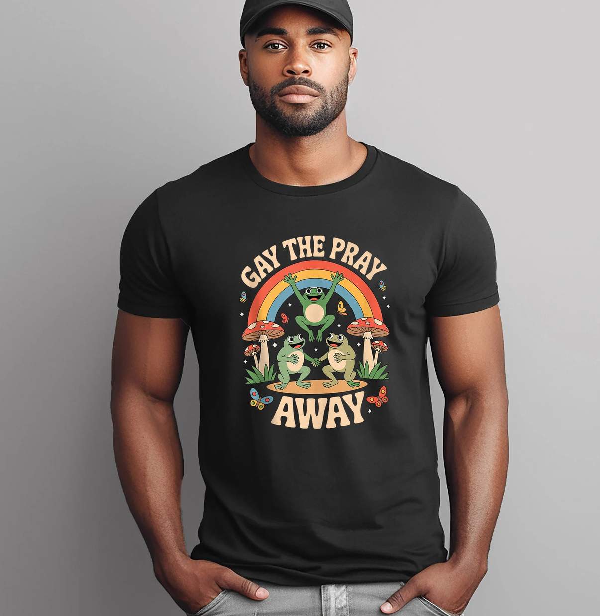 Gay Pray Away LGBT Pride Shirt Rainbow Funny Meme Frogs LGBTQ Graphic For Men